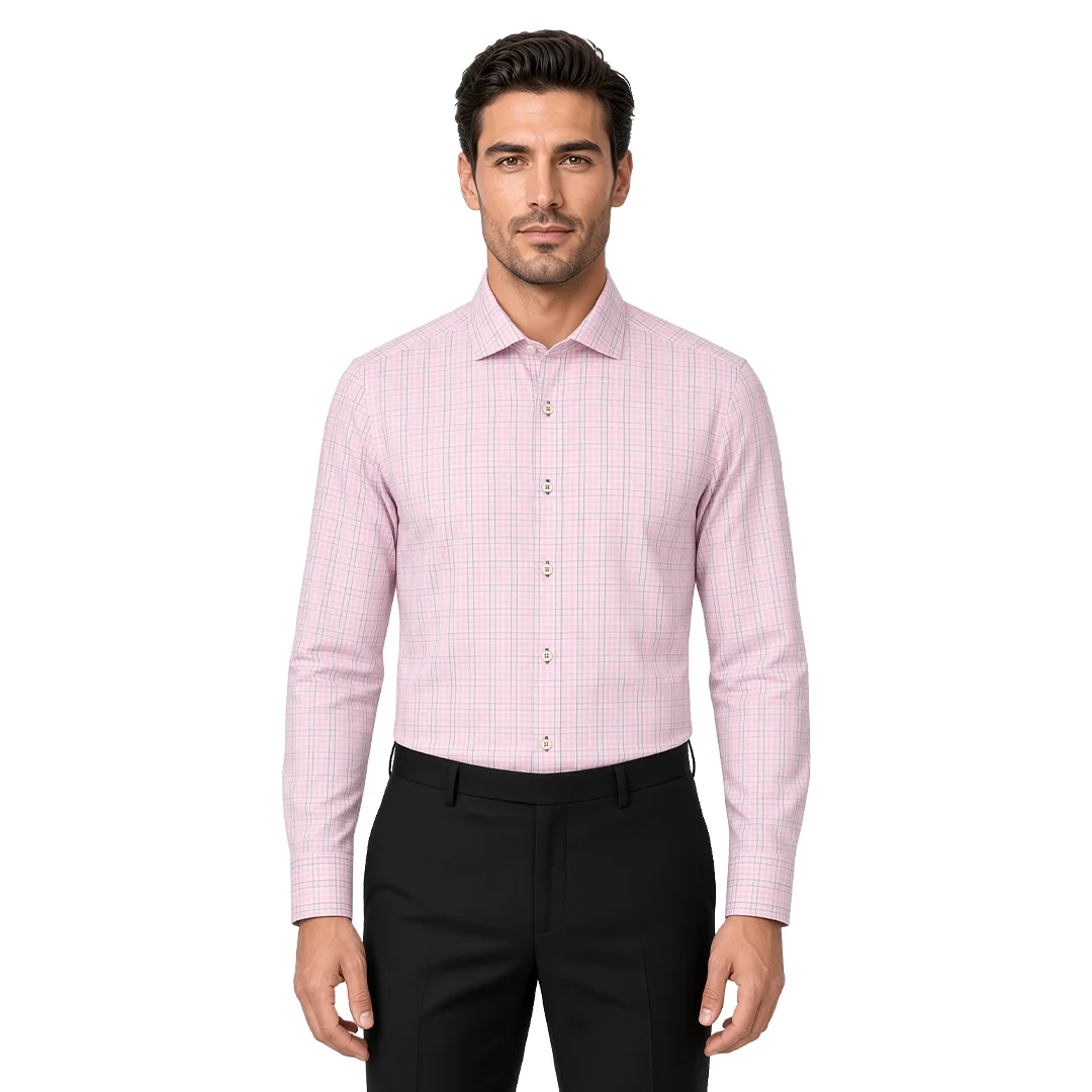 Men's Pink Checked Dress Shirt