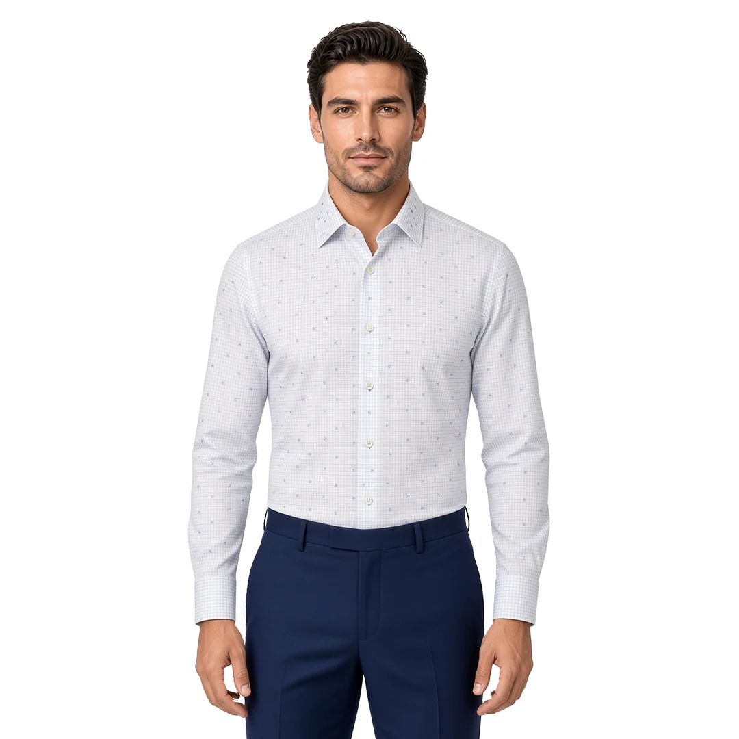Men's White Checked Dress Shirt