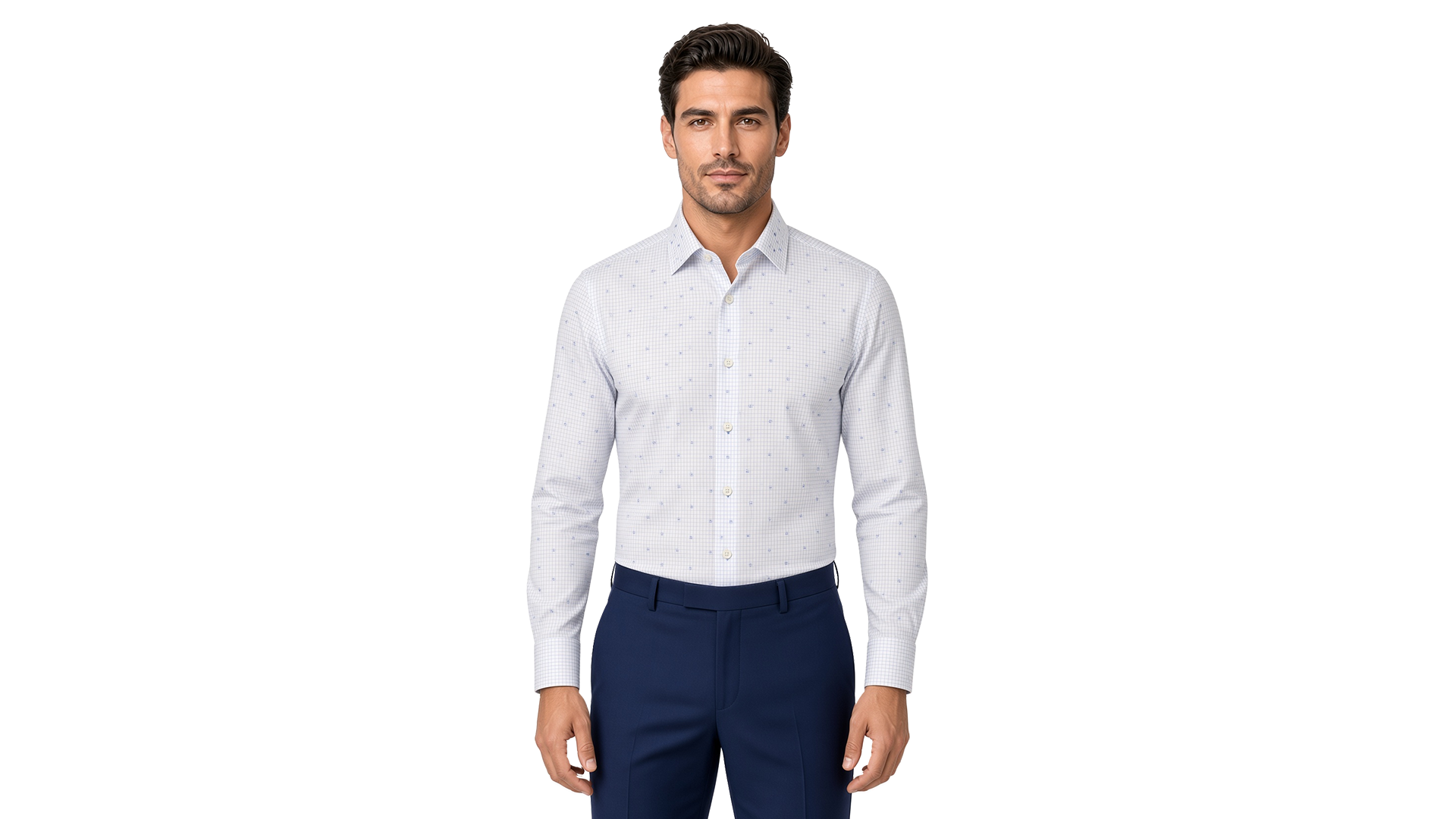 Men's White Checked Dress Shirt