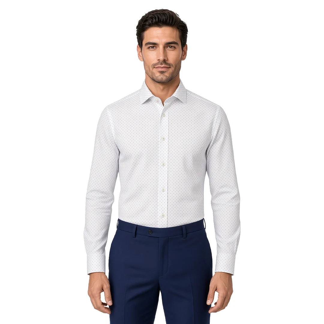 Men's White Geometric Dress Shirt