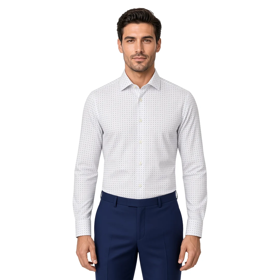 Men's White Geometric Dress Shirt
