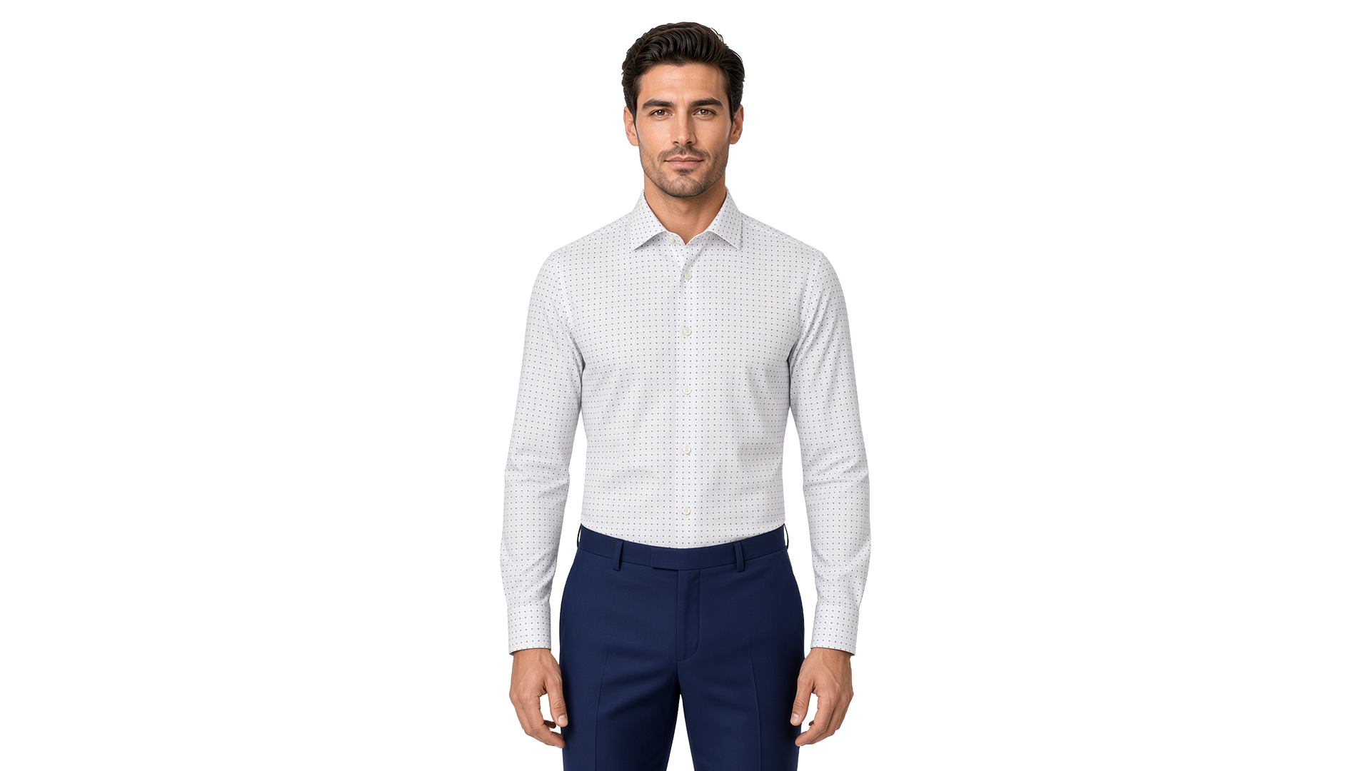 Men's White Geometric Dress Shirt
