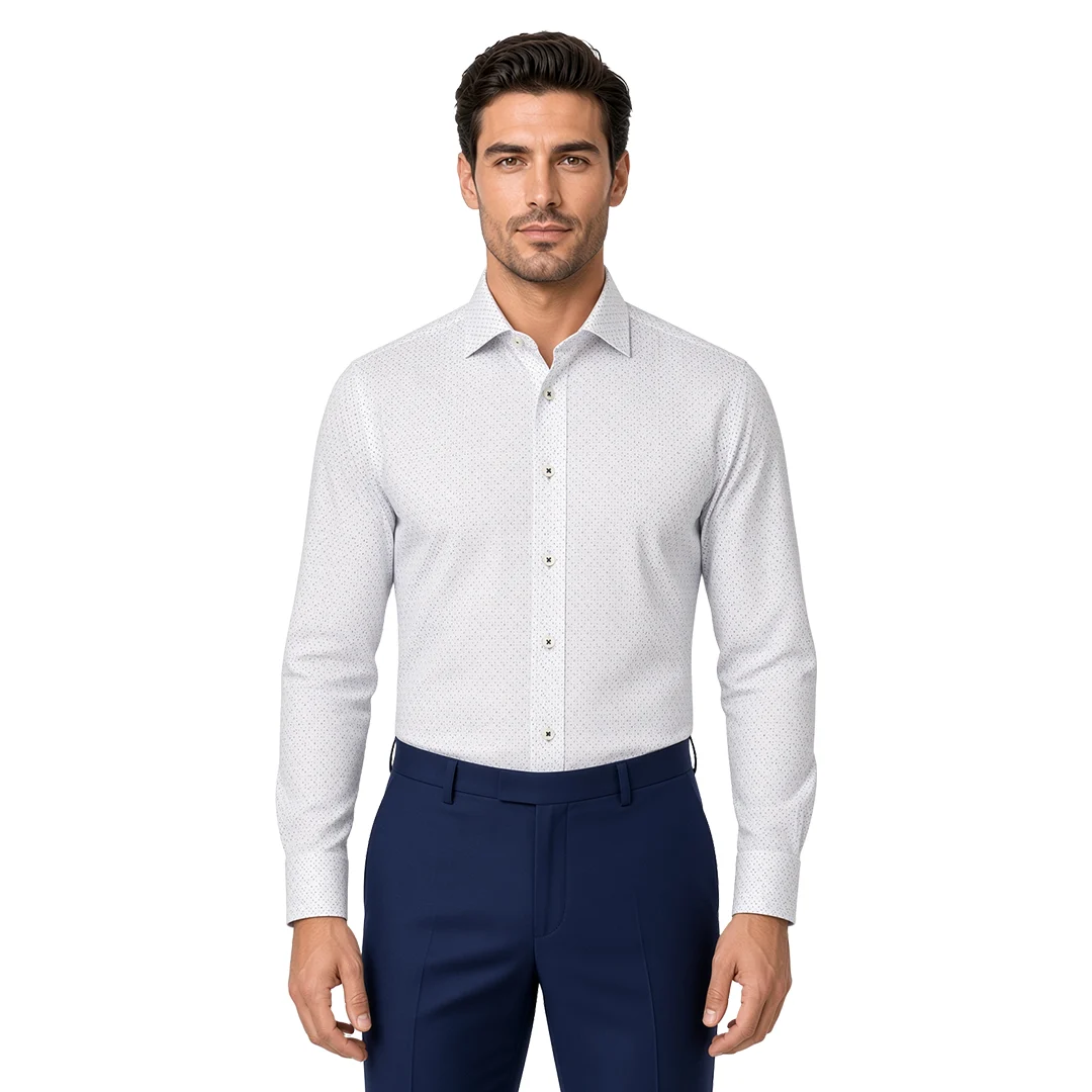 Men's White Geometric Dress Shirt